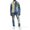 Two Color Patchwork Jean Jacket For Men